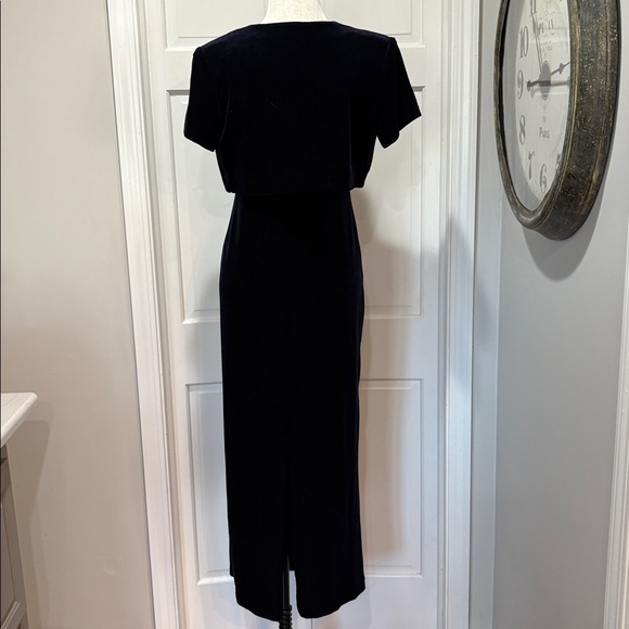 Vintage navy blue velvet sleeveless maxi dress with jacket size 6 - Picture 3 of 12